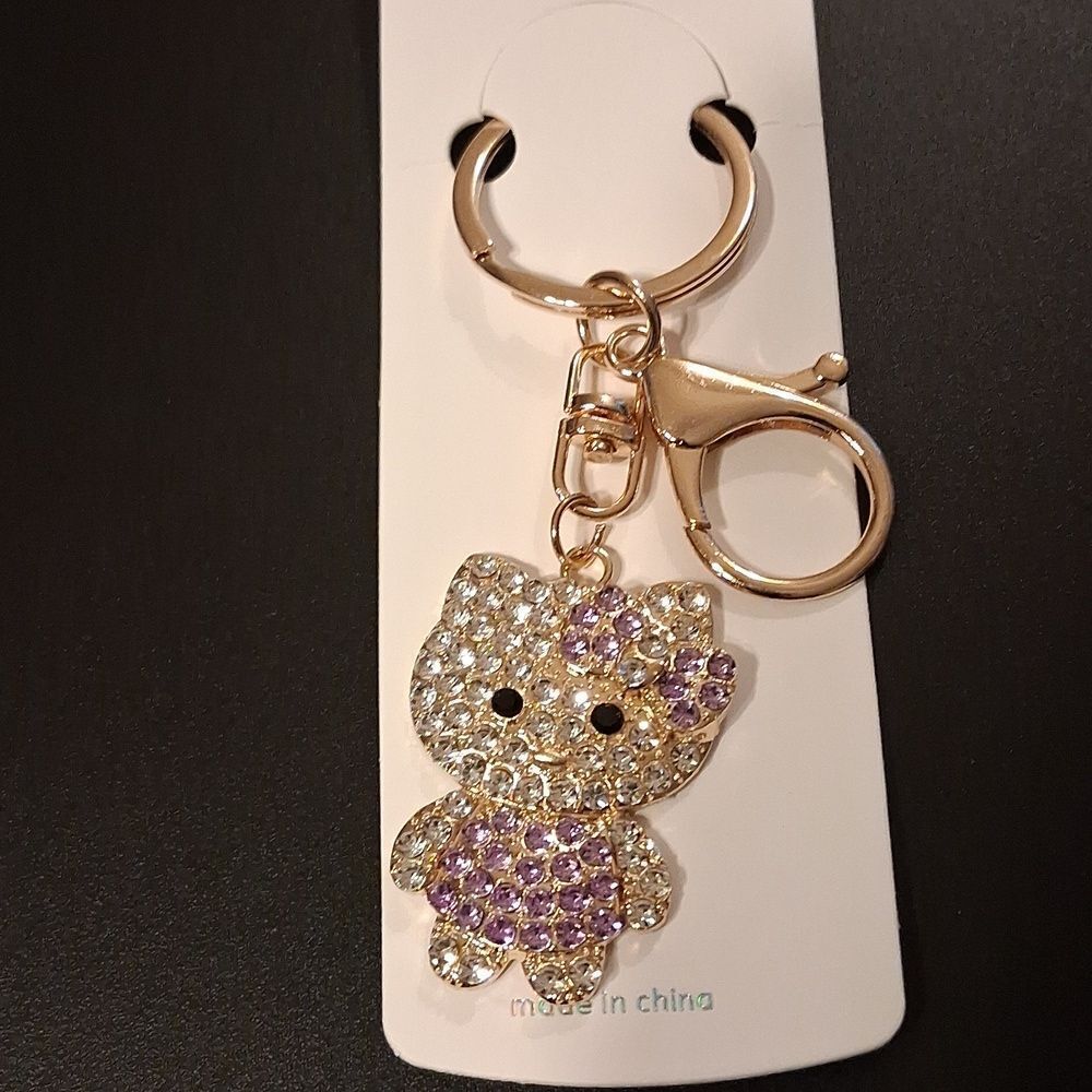 Hello Kitty Purple And White Rhinestone Keychain With Goldhardware. New In Packa